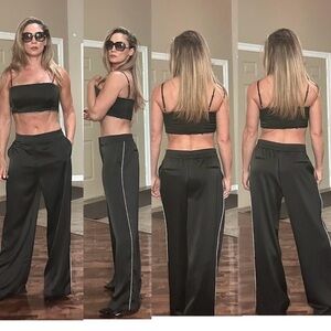 Rachel Zoe black satin effect crystal rhinestone trim crop top & trouser set 12